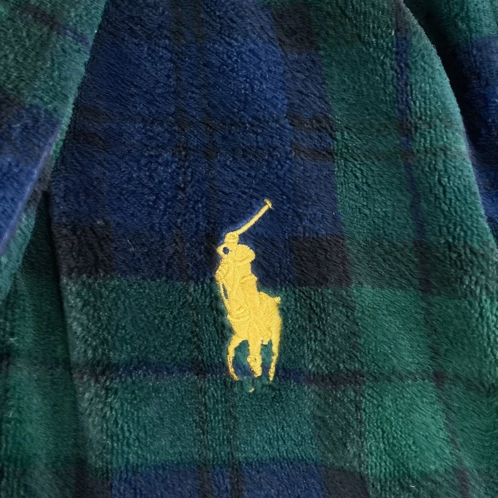 Polo Ralph Lauren Robe Mens Large Green Blackwatch Plaid Thick Fleece Belted